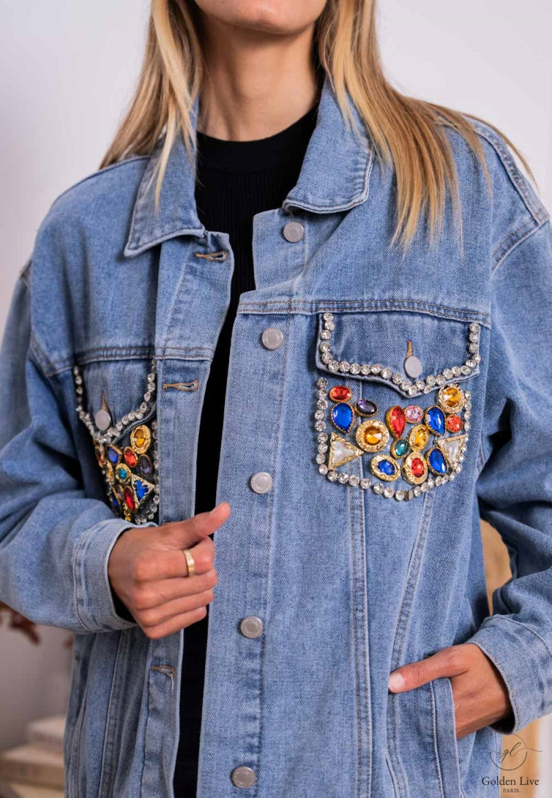 Jeansjacke mit Diamantdetail