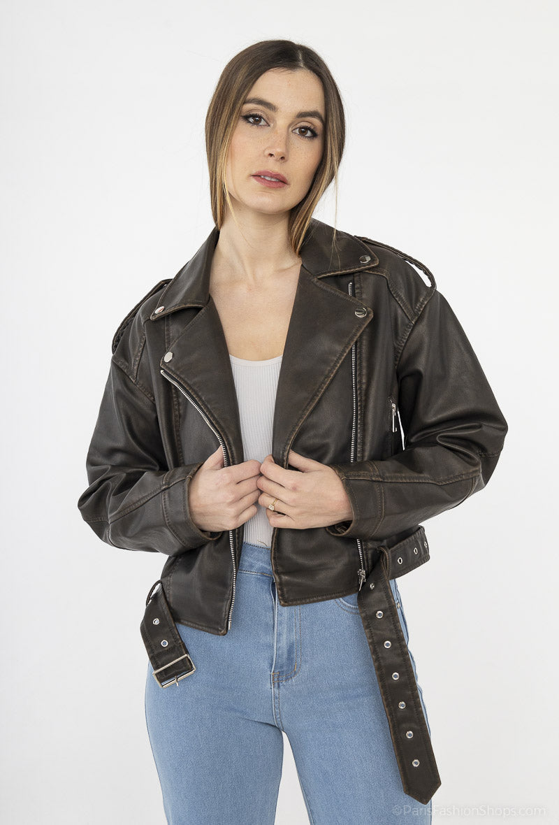 Crop Leder-Bikerjacke